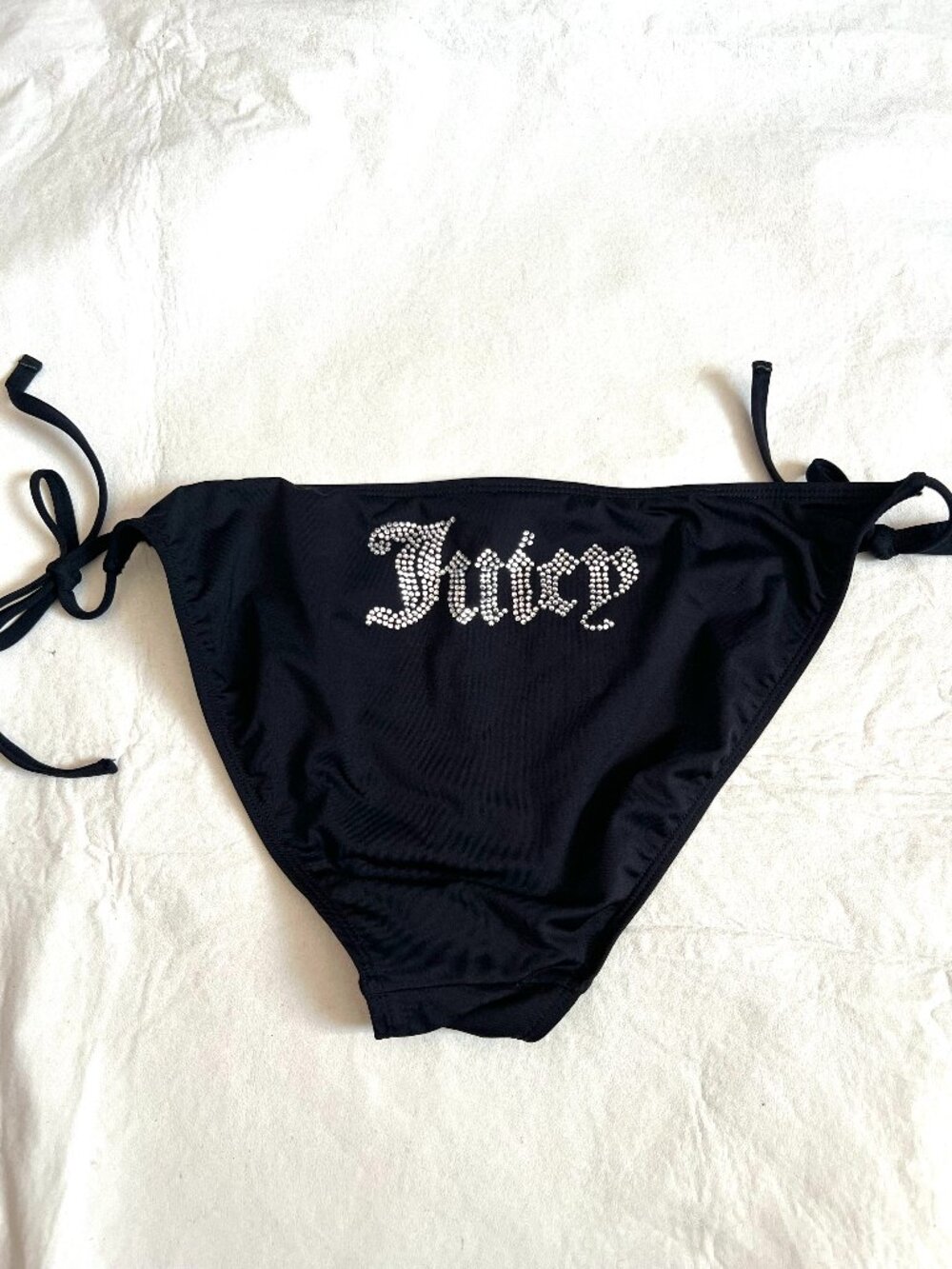 Juicy Couture bikini bottoms Large black silver rhinestones side tie string swim